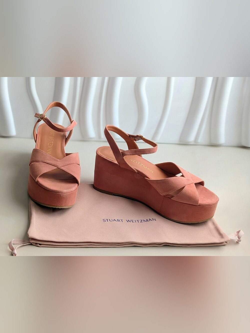 Stuart Weitzman Carmen Midi Wedge Terracotta Suede Sandals Size 8 NIB